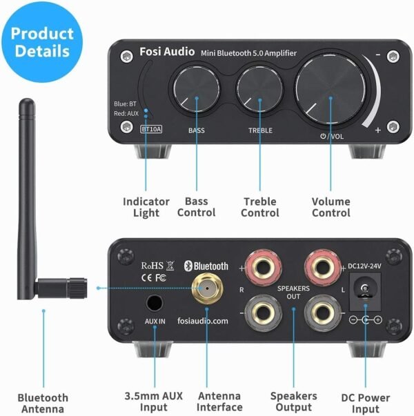 61Tok7spA-L._AC_SL1117_ Fosi Audio BT10A Bluetooth 5.0 Stereo Amplifier Review for Home Audio Enthusiasts