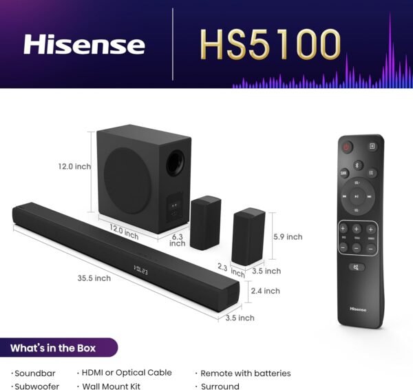 71awy8gZU8L._AC_SL1500_ Hisense HS5100 5.1Ch Sound Bar Review Powerful Audio with Wireless Subwoofer and Bluetooth 5.3