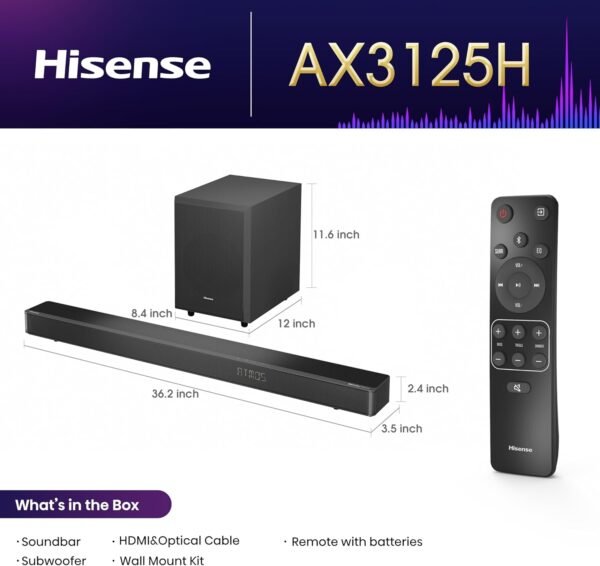 Hisense AX3125H 3.1.2Ch Sound Bar Review Immersive Dolby Atmos and Wireless Subwoofer